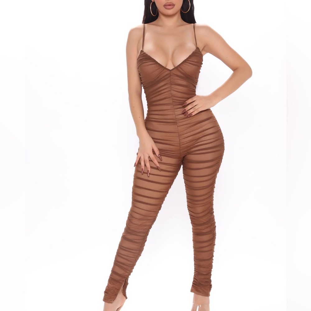 Ruched backless jumpsuit
